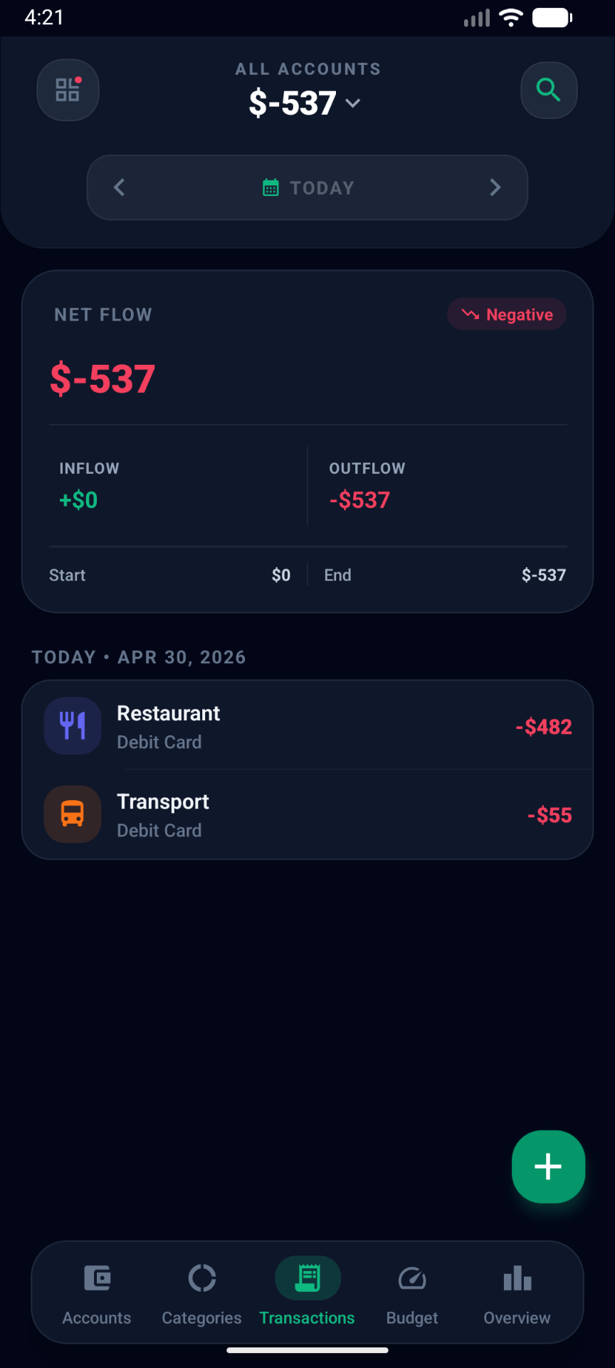 xPenny transactions in dark mode